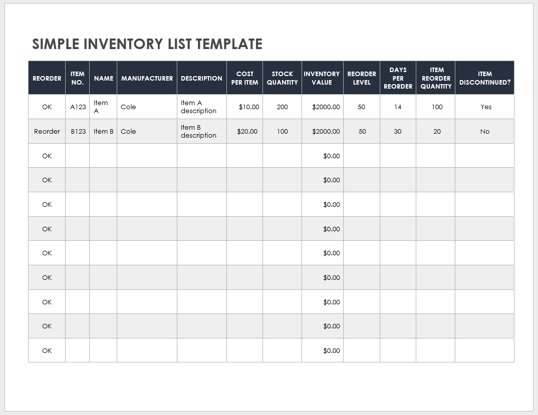 Free Inventory List Templates | Smartsheet in Free Printable Inventory Sheets