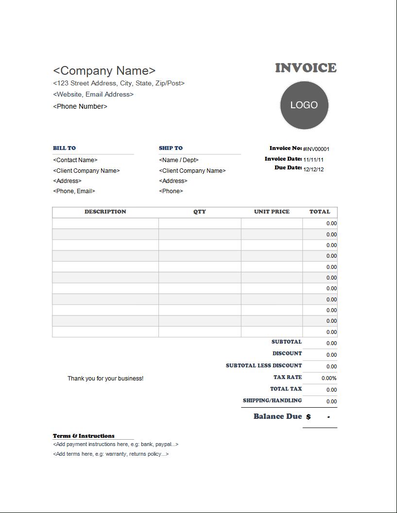 Free Invoice Templates For Excel with regard to Free Printable Invoice Template Excel