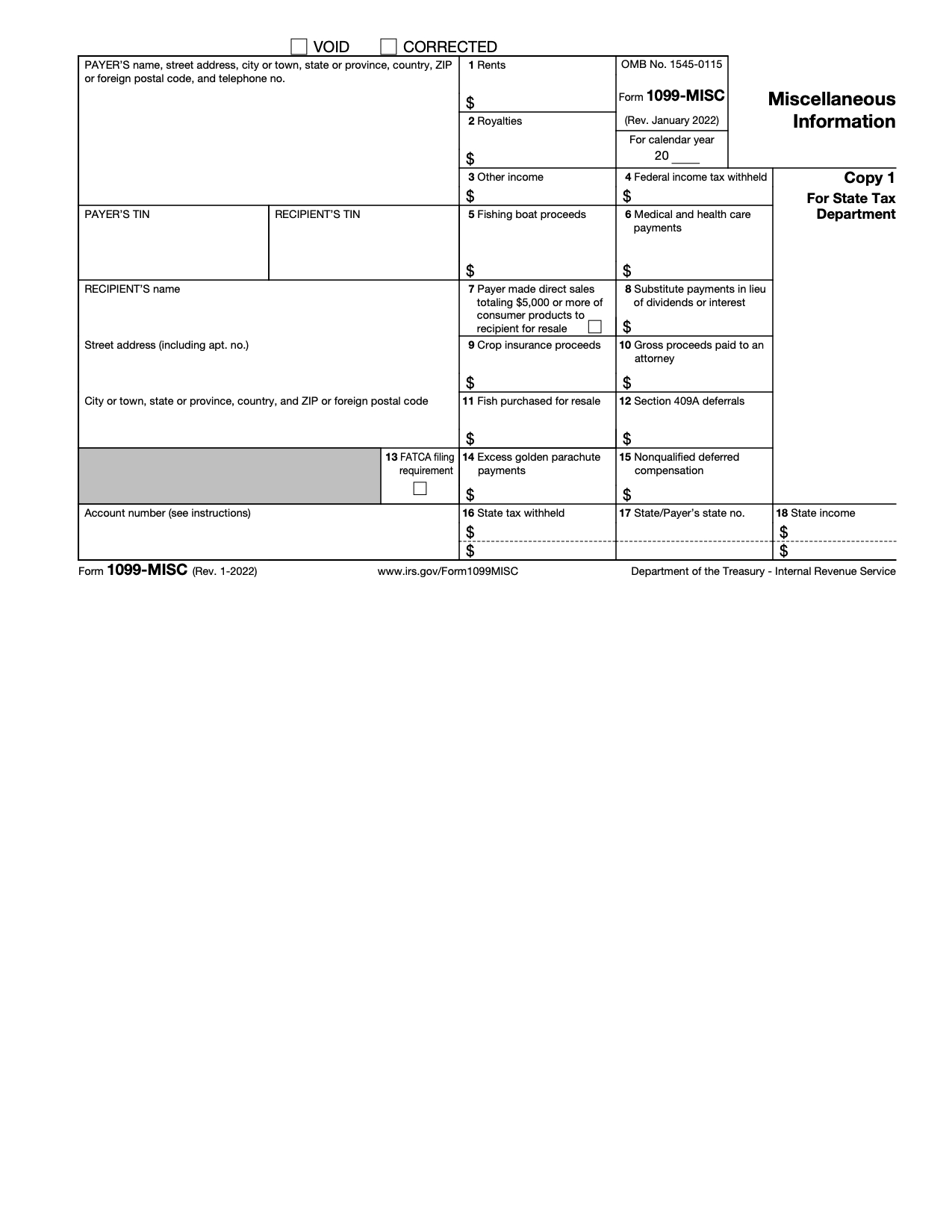 Free Irs Form 1099-Misc - Pdf – Eforms with regard to 1099 Misc Printable Template Free