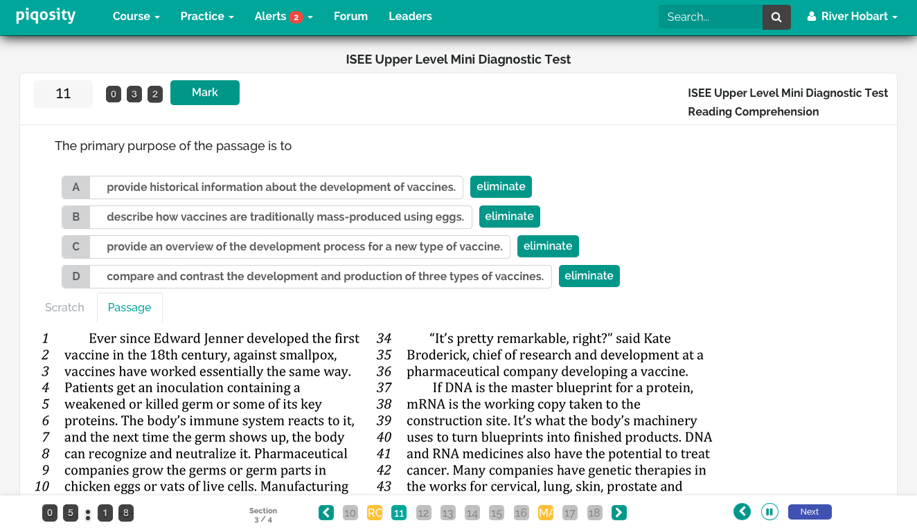 Free Isee Diagnostic Practice Tests - Piqosity - Adaptive Learning within Free Isee Practice Test Printable