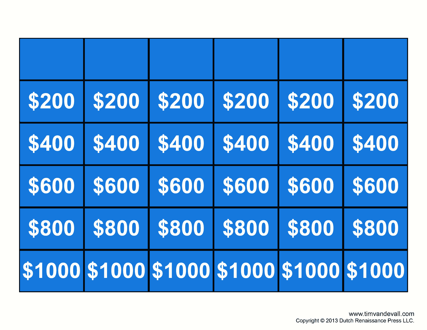 Free Jeopardy Template – Make Your Own Jeopardy Game – Tim'S inside Free Printable Jeopardy Template