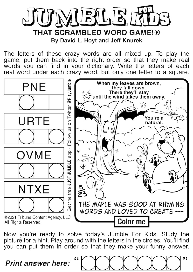 Free Jumble Puzzles For Kids And Adults | Boomer Magazine intended for Free Printable Jumbles