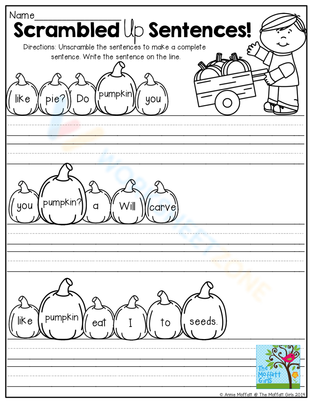 Free Kindergarten Scrambled Sentences Worksheets in Free Printable Scrambled Sentences Worksheets