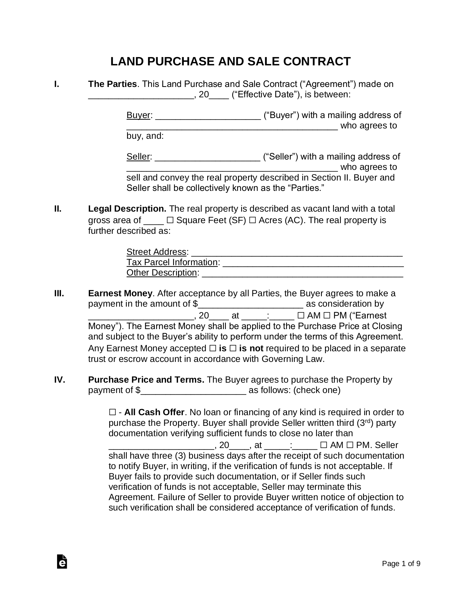 Free Land Contract Template | Residential &amp; Commercial - Pdf within Free Printable Land Contract Forms