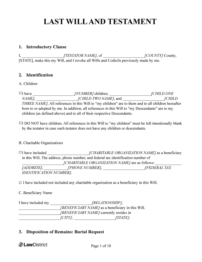 Free Last Will &amp;amp; Testament Form | Printable Pdf &amp;amp; Word | Lawdistrict pertaining to Free Printable Will Forms