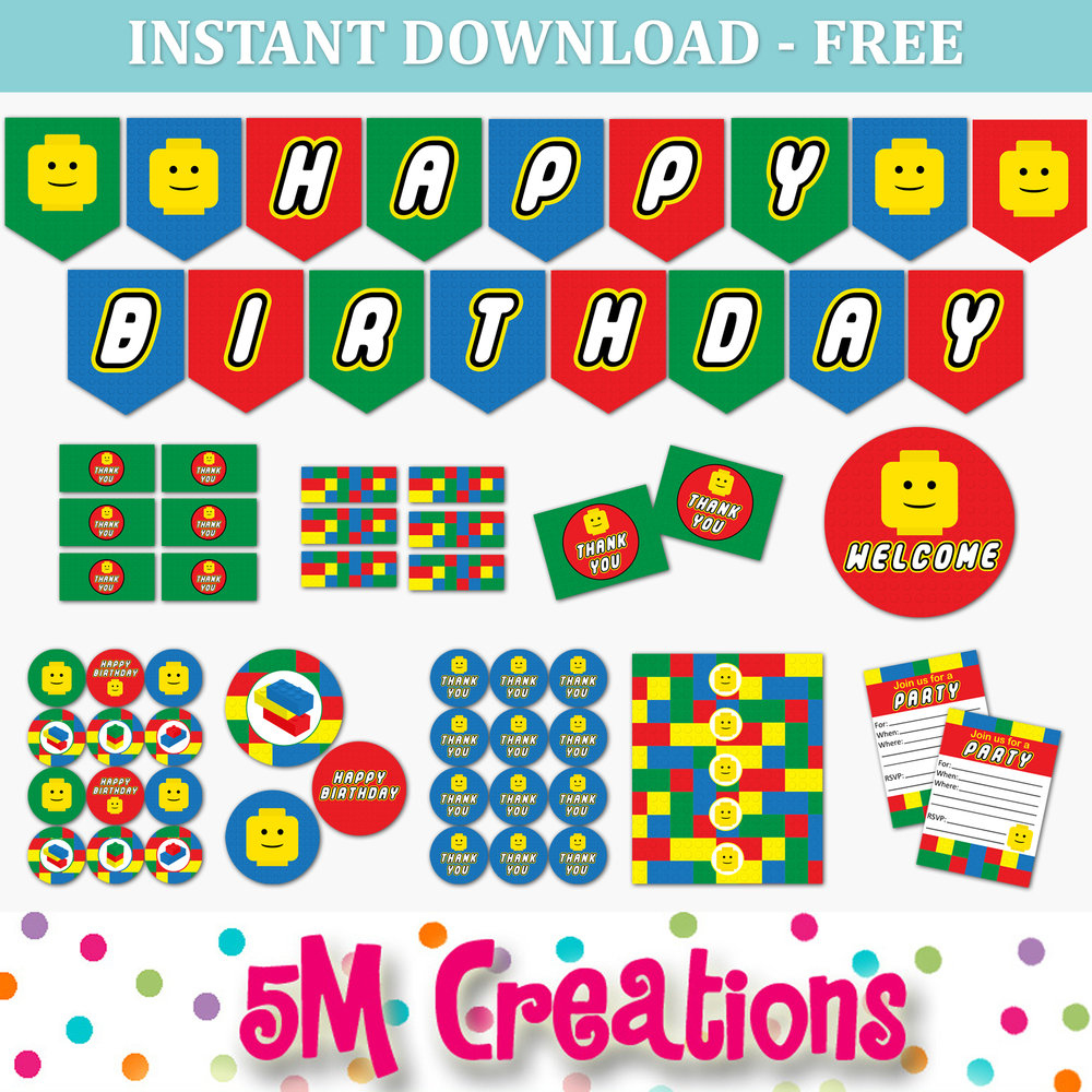 Free Lego Inspired Party Printable Decorations – Instant Download in Free Printable Lego Banner