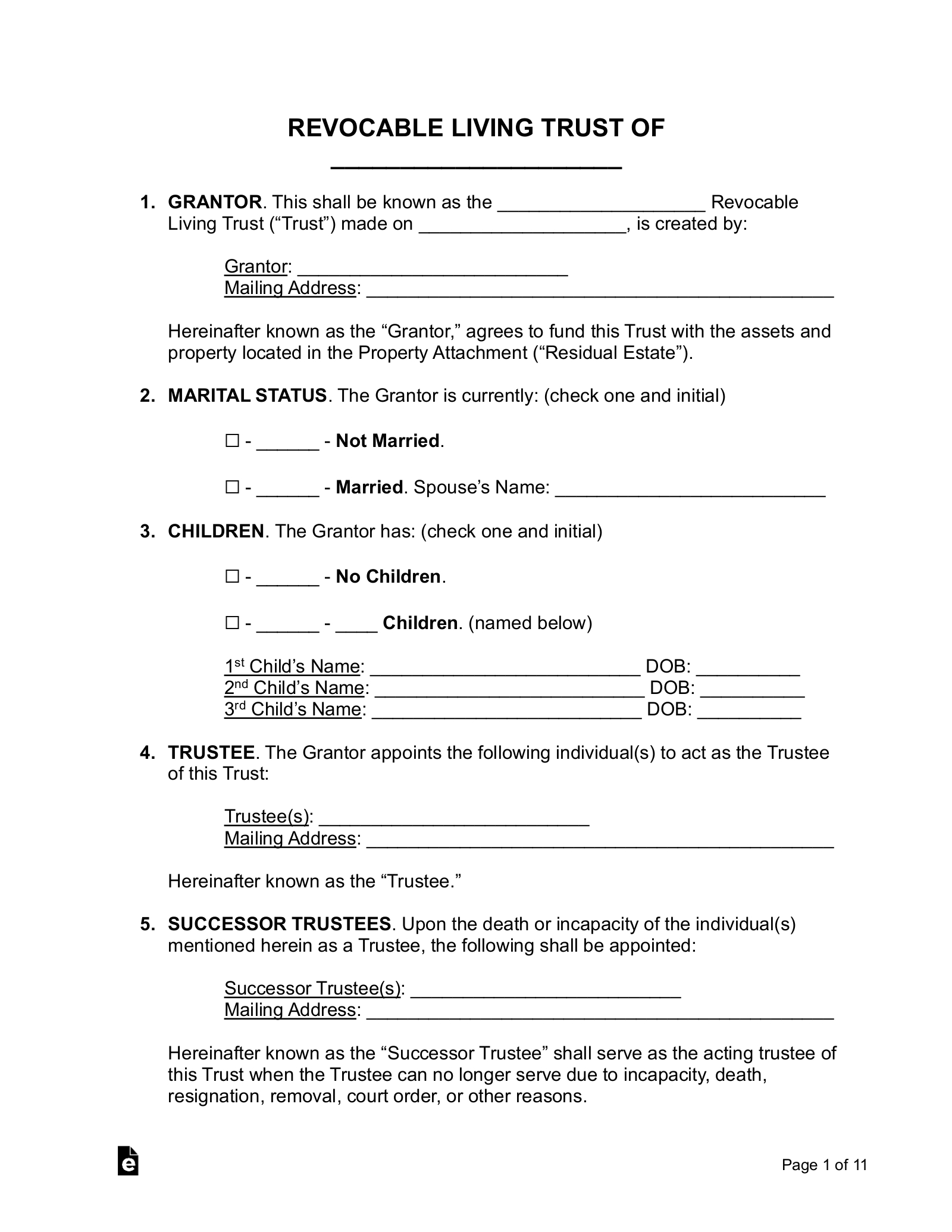 Free Living Trust Form (Revocable) - Pdf | Word – Eforms regarding Free Printable Will and Trust Forms