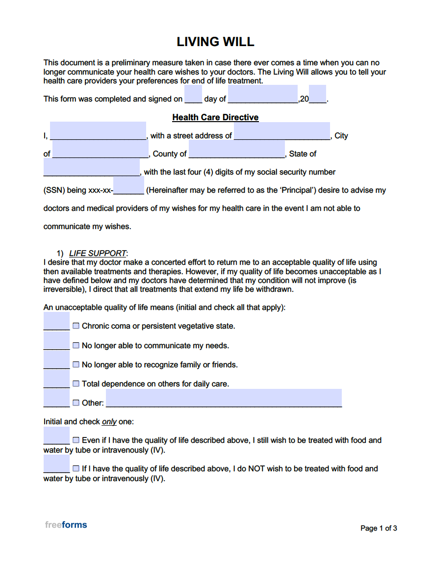 Free Living Will Forms | Pdf | Word regarding Free Printable Living Will Forms Florida