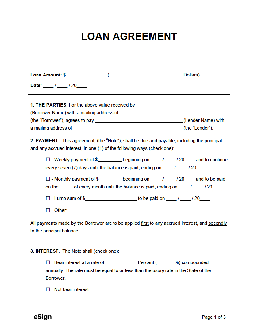 Free Loan Agreement Template | Pdf | Word with regard to Free Printable Personal Loan Forms