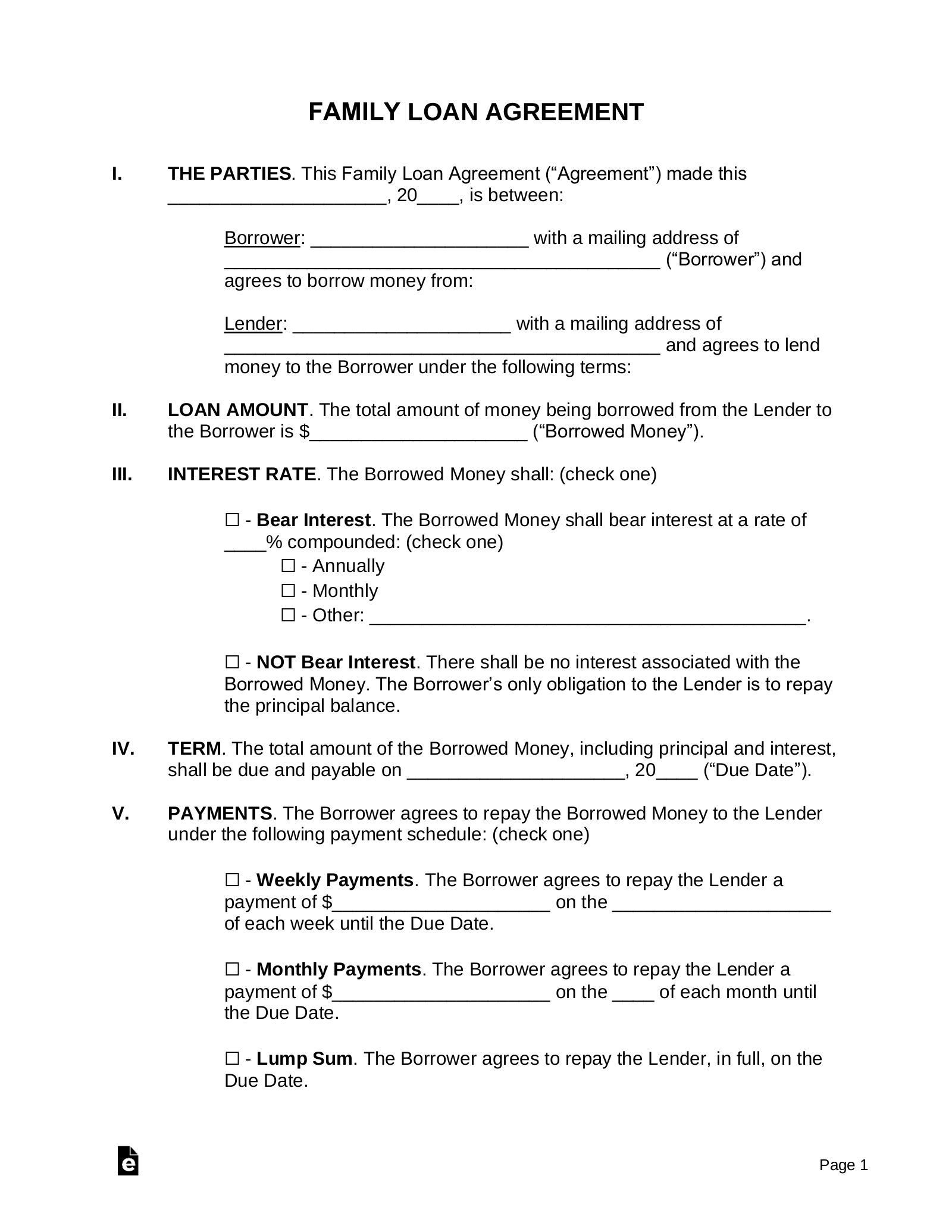 Free Loan Agreement Templates (10) - Pdf | Word – Eforms in Free Printable Loan Forms