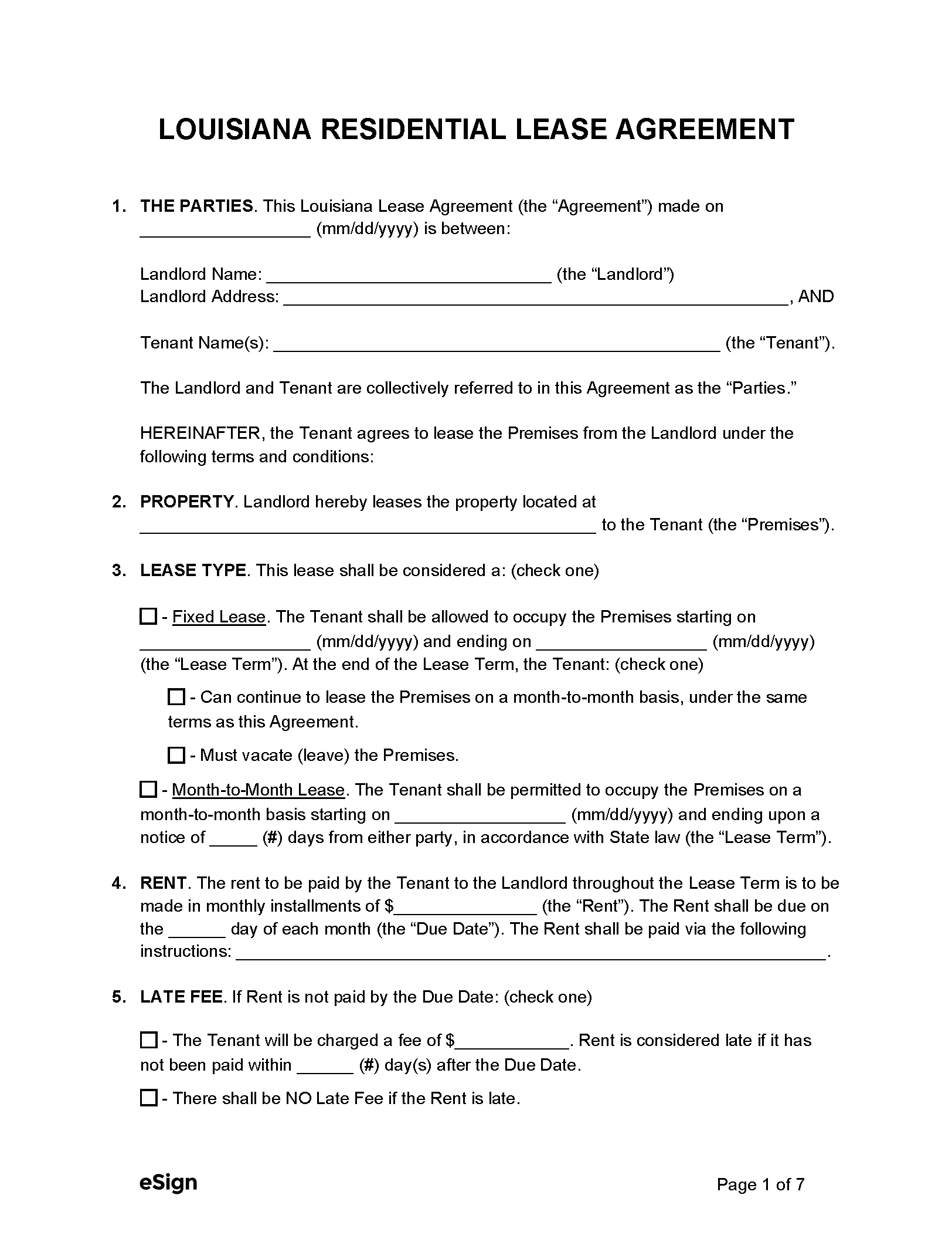 Free Louisiana Rental Lease Agreement Templates (6) | Pdf | Word intended for Free Printable Lease Agreement NY