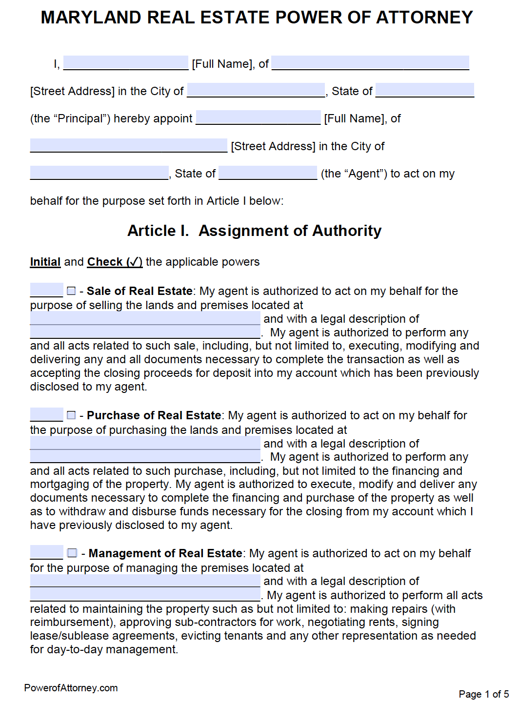 Free Maryland Power Of Attorney Forms | Pdf Templates regarding Maryland Power of Attorney Form Free Printable