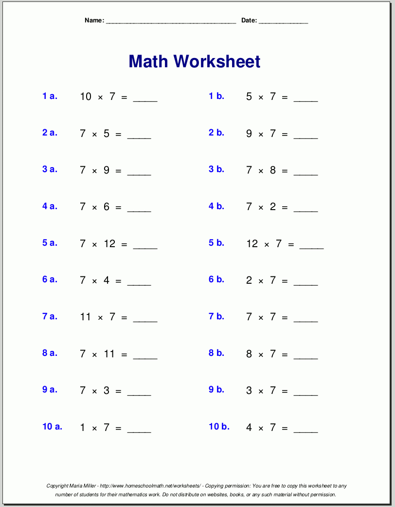 Free Math Worksheets intended for Free Printable Math Worksheets