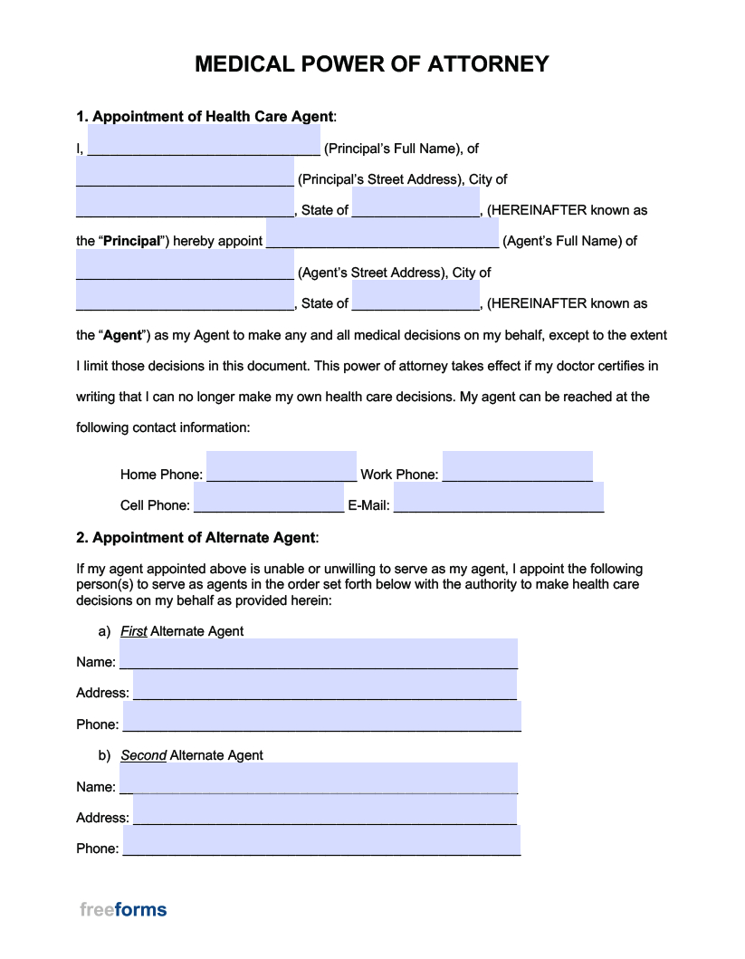Free Medical Power Of Attorney Forms | Pdf | Word for Free Blank Printable Medical Power Of Attorney Forms