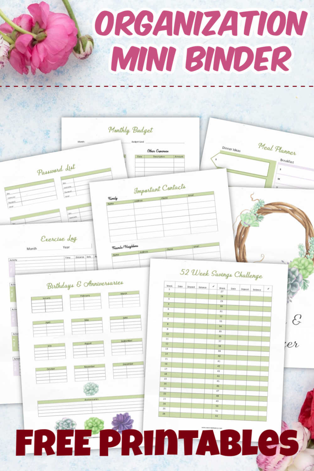 Free Mini Organizational Binder Printable 7 Page | Planner - Savor inside Mini Binder Free Printables