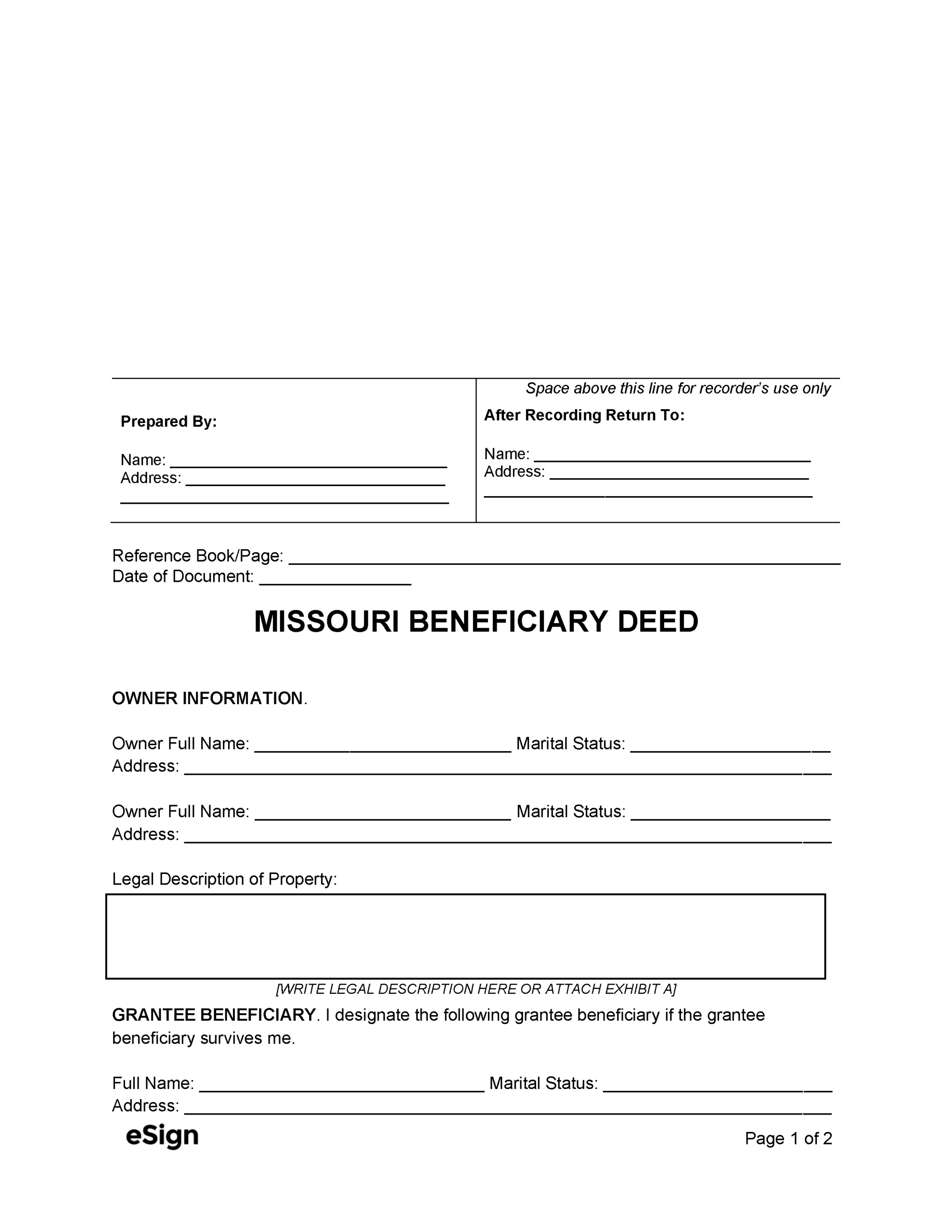 Free Missouri Beneficiary Deed Form | Pdf | Word with regard to Free Printable Beneficiary Deed
