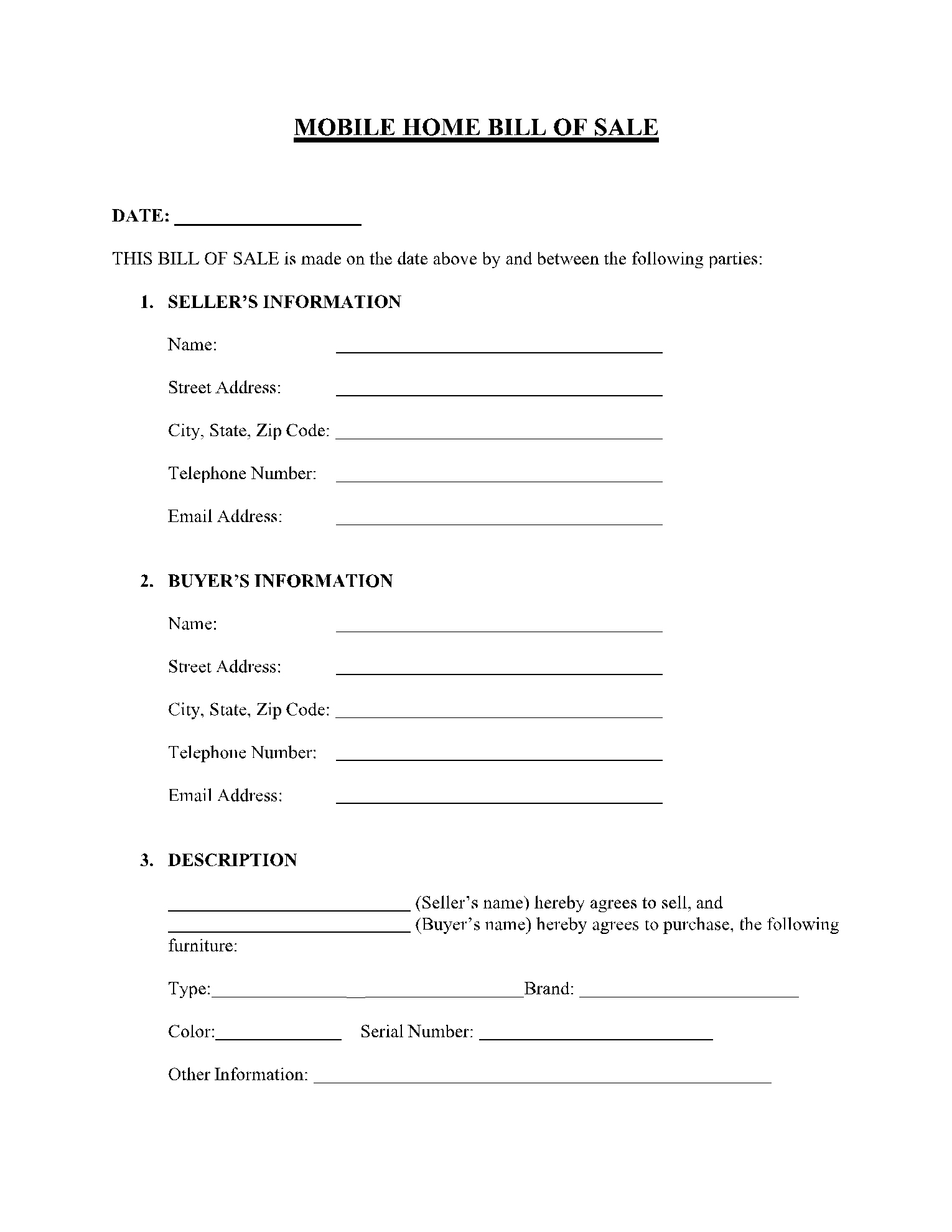 Free Mobile (Manufactured) Home Bill Of Sale Template | Cocosign pertaining to Free Printable Mobile Home Bill Of Sale