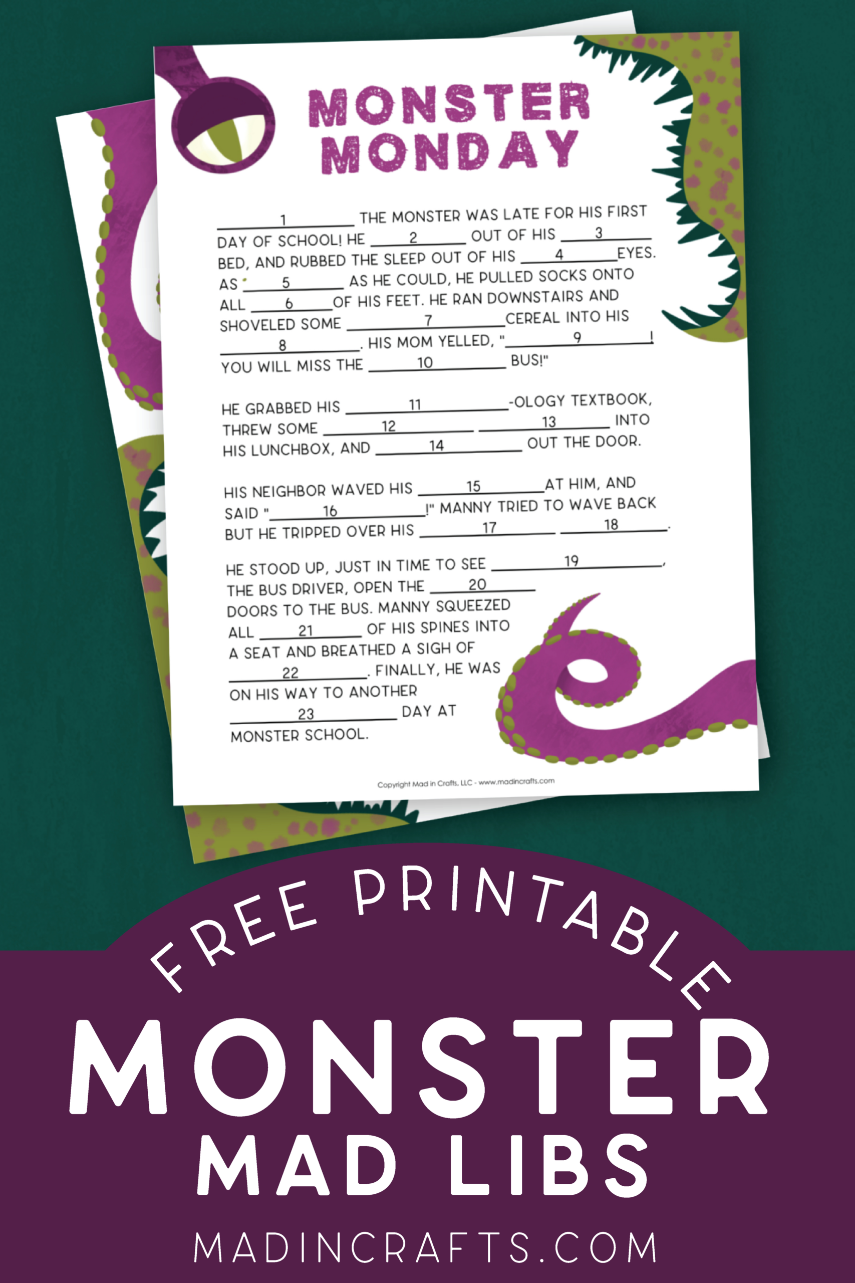 Free Monster Mad Libs Printable Crafts Mad In Crafts intended for Mad Libs Online Printable Free