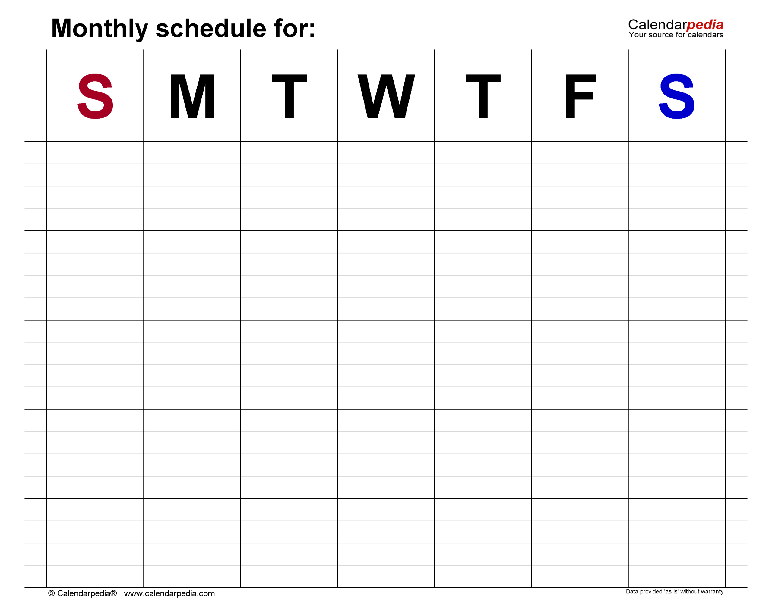 Free Monthly Schedules In Pdf Format - 22 Templates throughout Free Printable Monthly Work Schedule Template