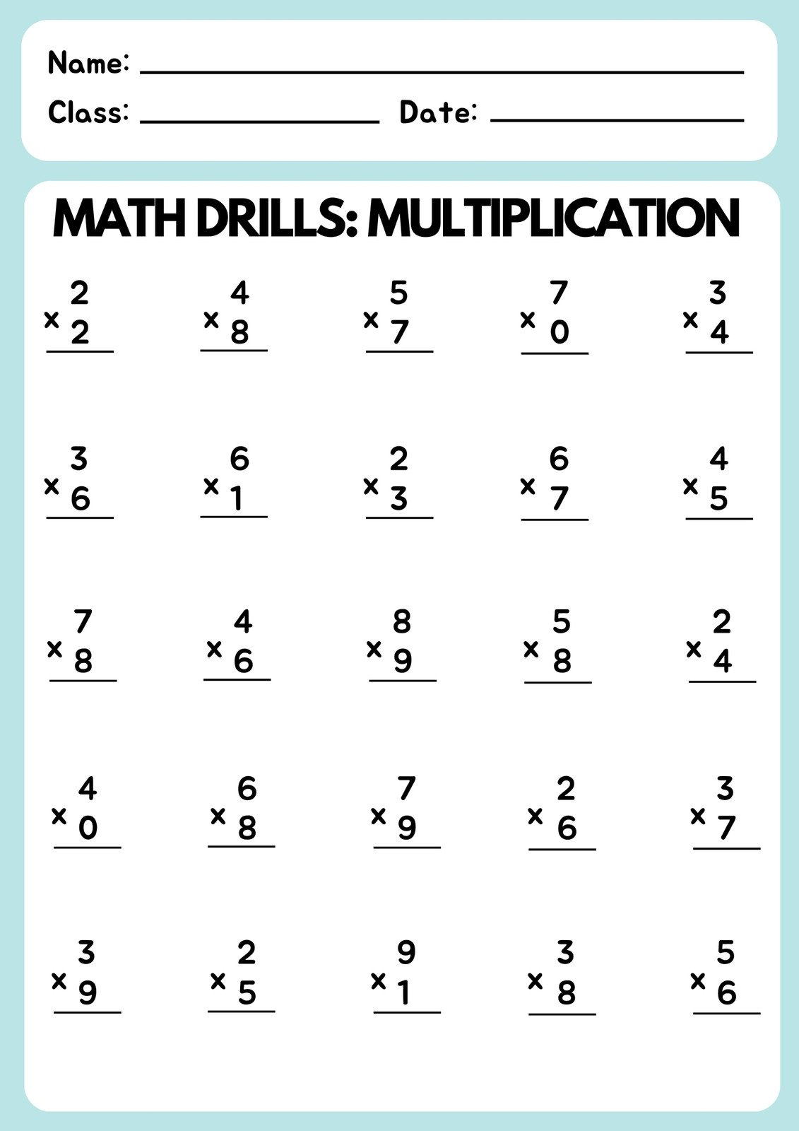 Free Multiplication Worksheet Templates To Use And Print | Canva within Free Printable Multiplication Sheets