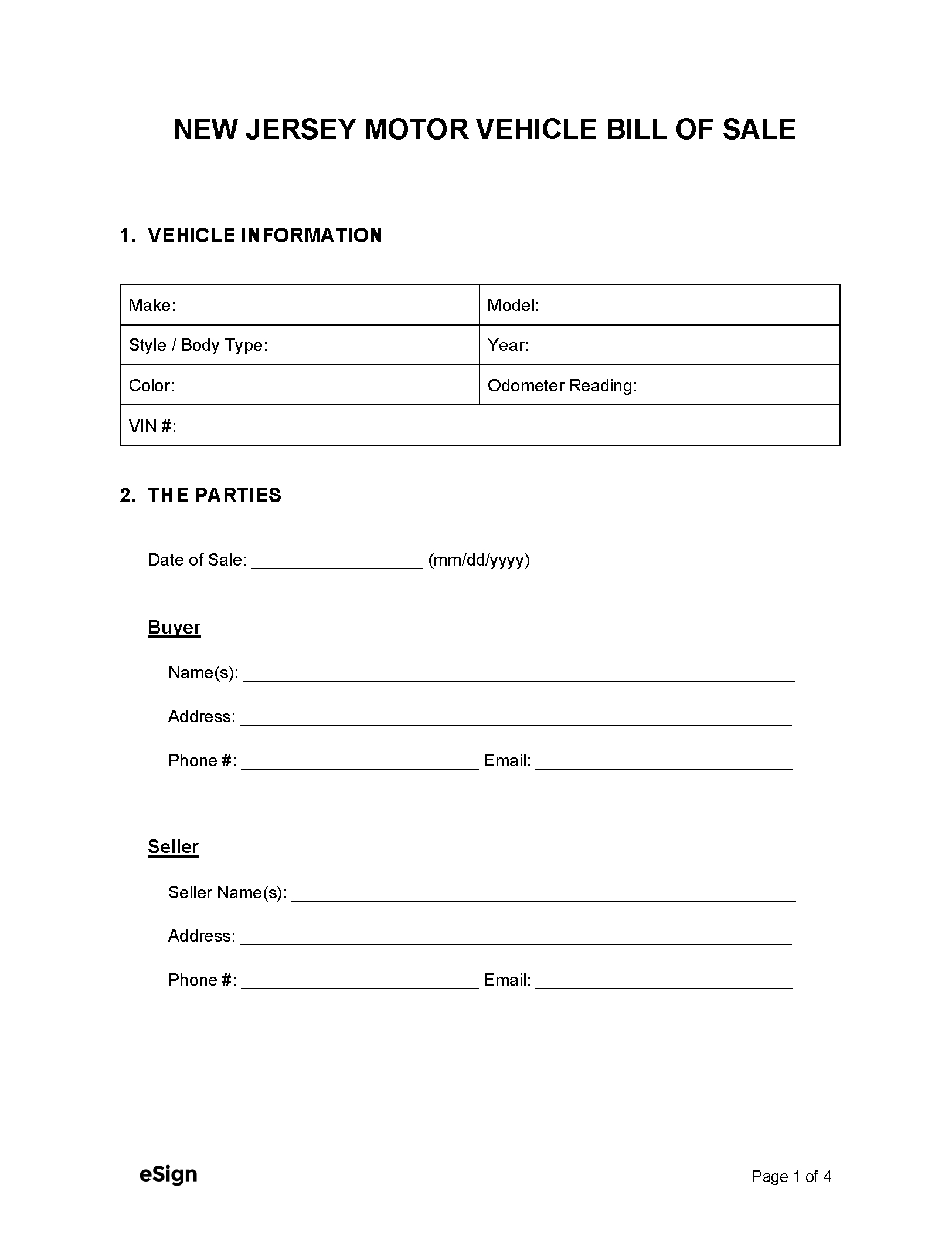 Free New Jersey Motor Vehicle Bill Of Sale Form | Pdf | Word pertaining to Free Printable Mobile Home Bill of Sale