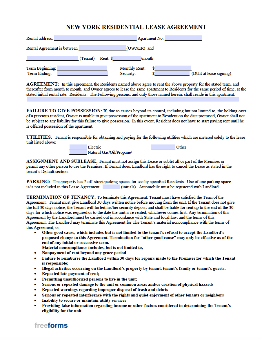 Free New York Rental Lease Agreement Templates | Pdf with regard to Free Printable Lease Agreement Ny