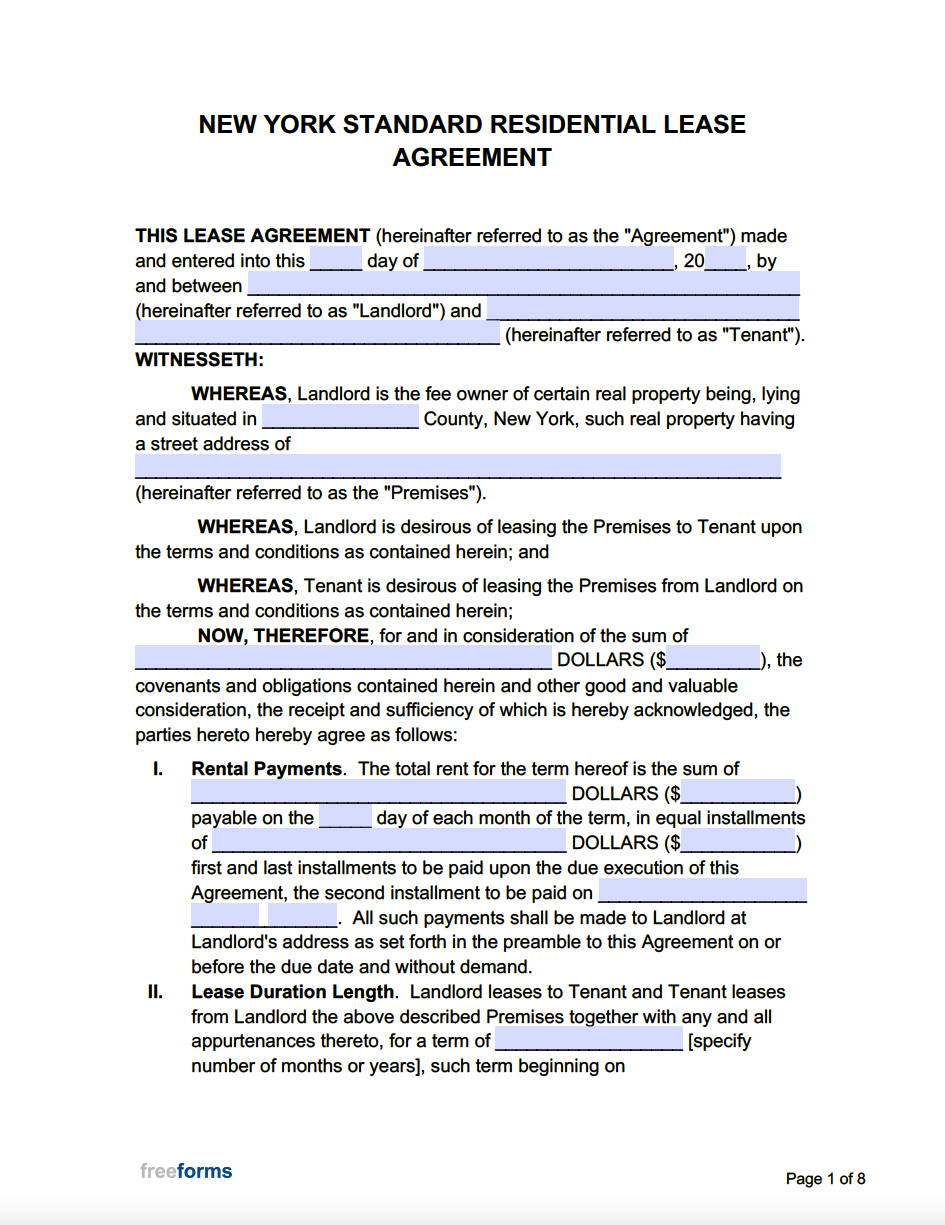 Free New York Standard Residential Lease Agreement Template | Pdf intended for Free Printable Lease Agreement Ny