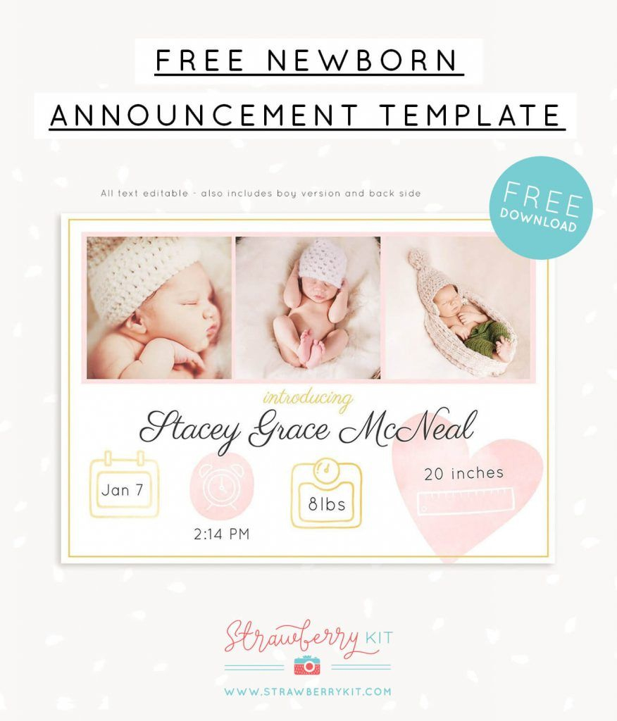 Free Newborn Announcement Template U2013 Photoshop with Free Printable Baby Announcement Templates