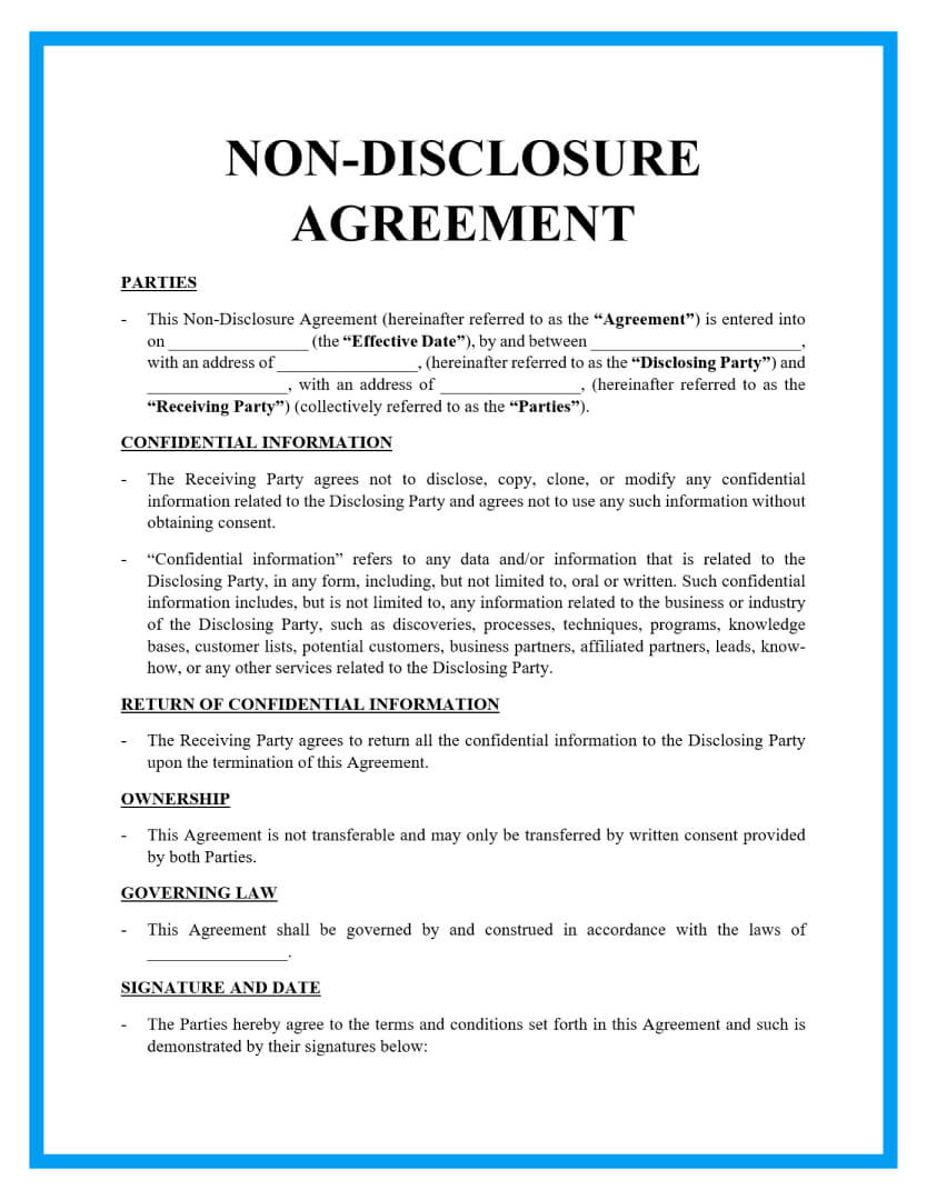 Free Non-Disclosure Agreement Template Document with regard to Free Printable Non Disclosure Agreement Form