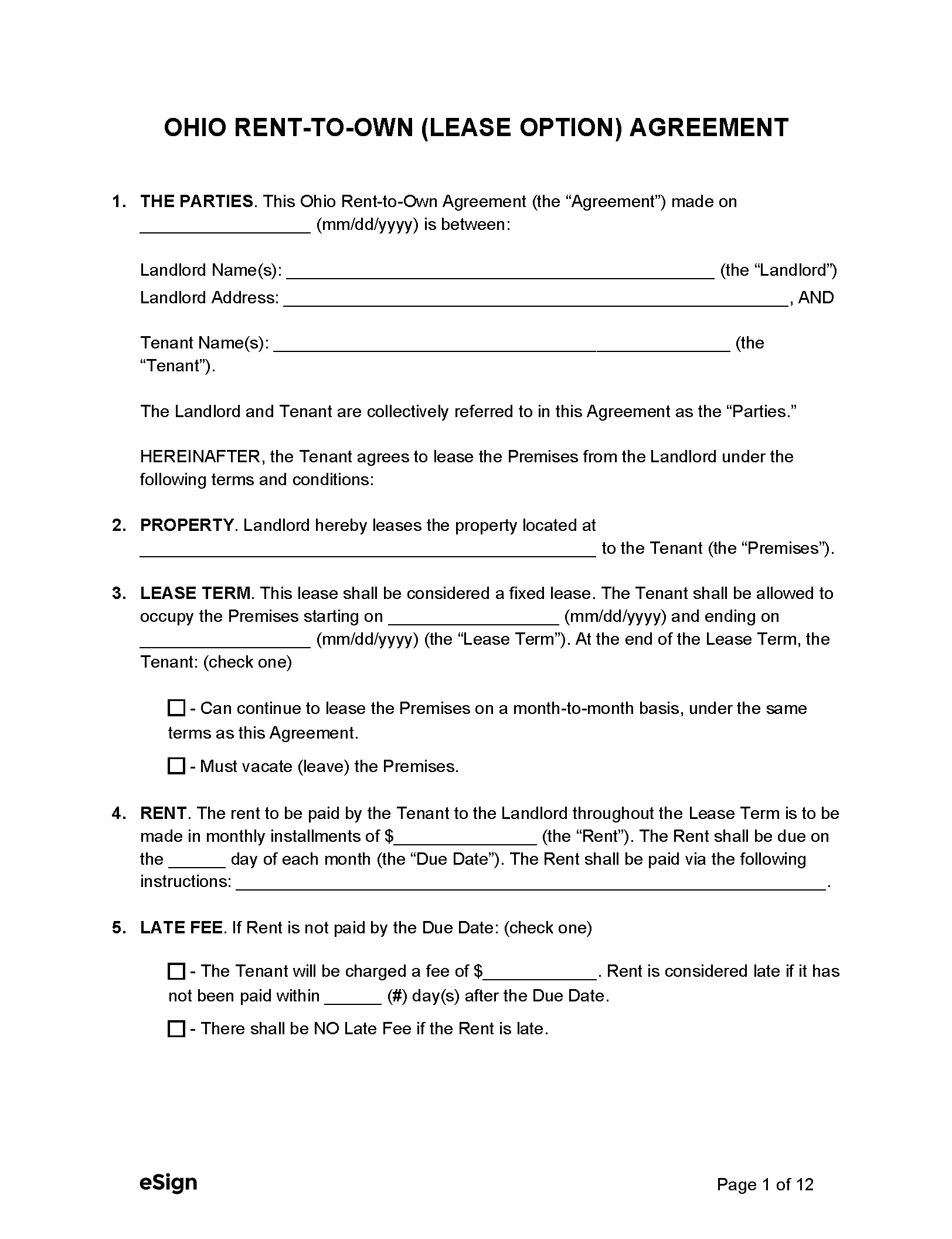 Free Ohio Rental Lease Agreement Templates (6) | Pdf | Word for Apartment Lease Agreement Free Printable