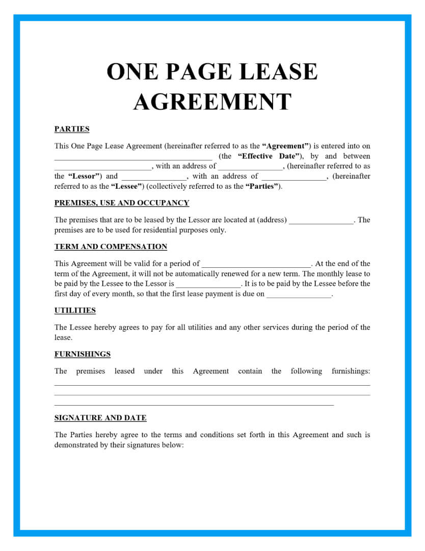 Free One Page Lease Agreement Templates with regard to Free Printable Basic Rental Agreement