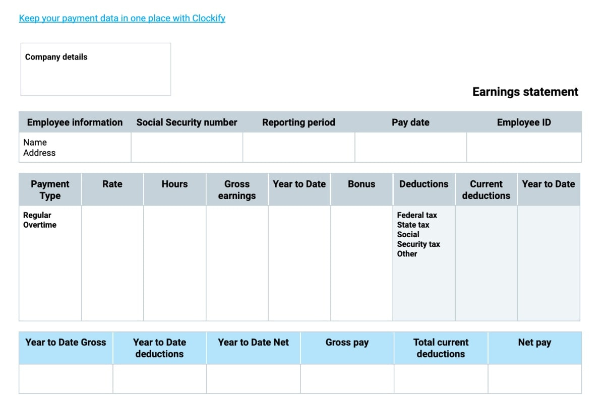 Free Pay Stub Templates — Clockify inside Free Check Stub Template Printables