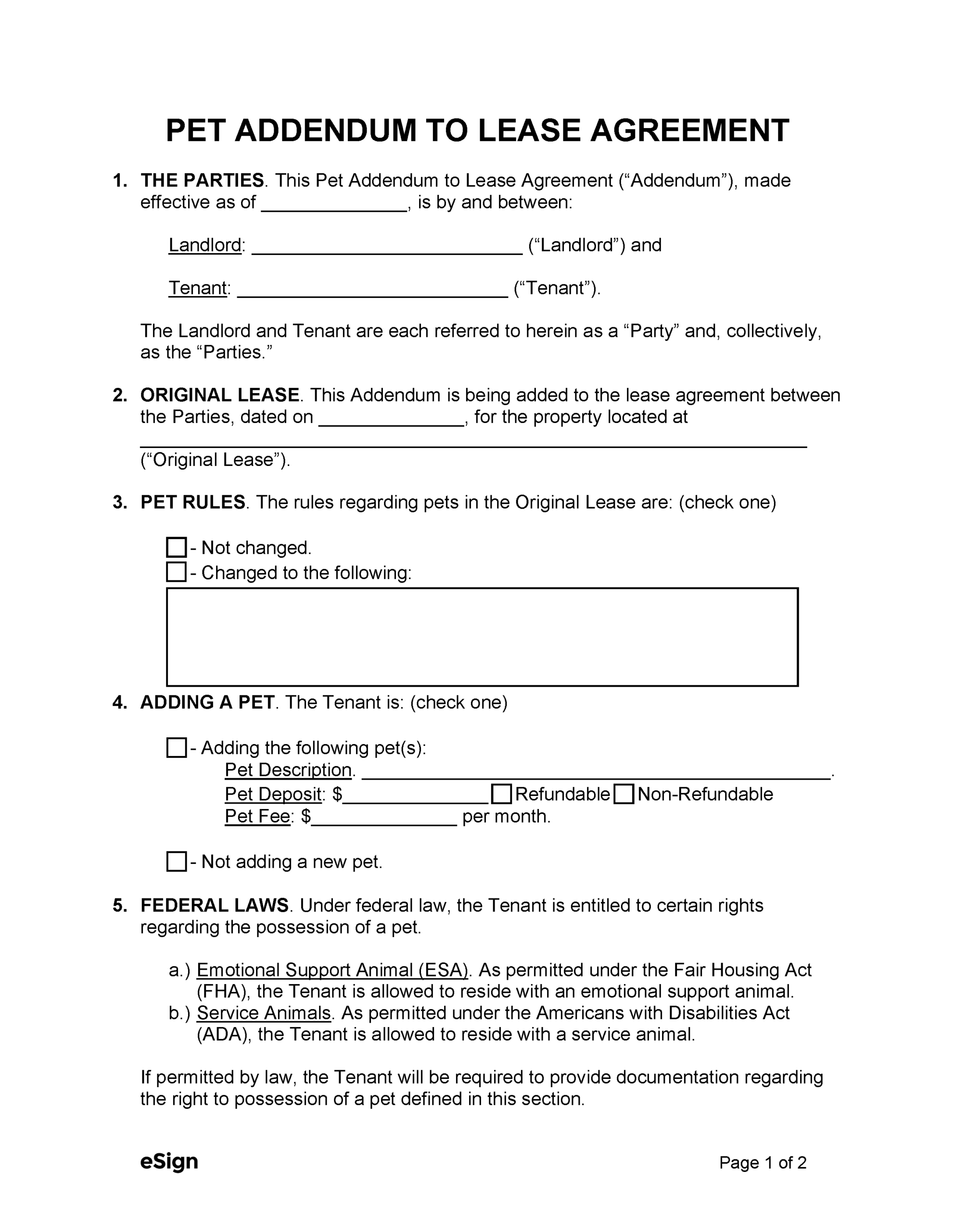 Free Pet Addendum To Lease Templates (3) | Pdf | Word with Free Printable Pet Addendum