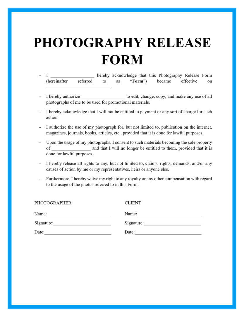 Free Photography Release Form Template throughout Free Printable Photo Release Form