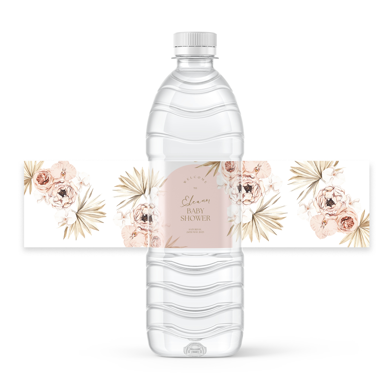 Free Pink Boho Floral Baby Shower Design For 8X2 Inch Water Bottle for Free Printable Baby Shower Labels For Bottled Water