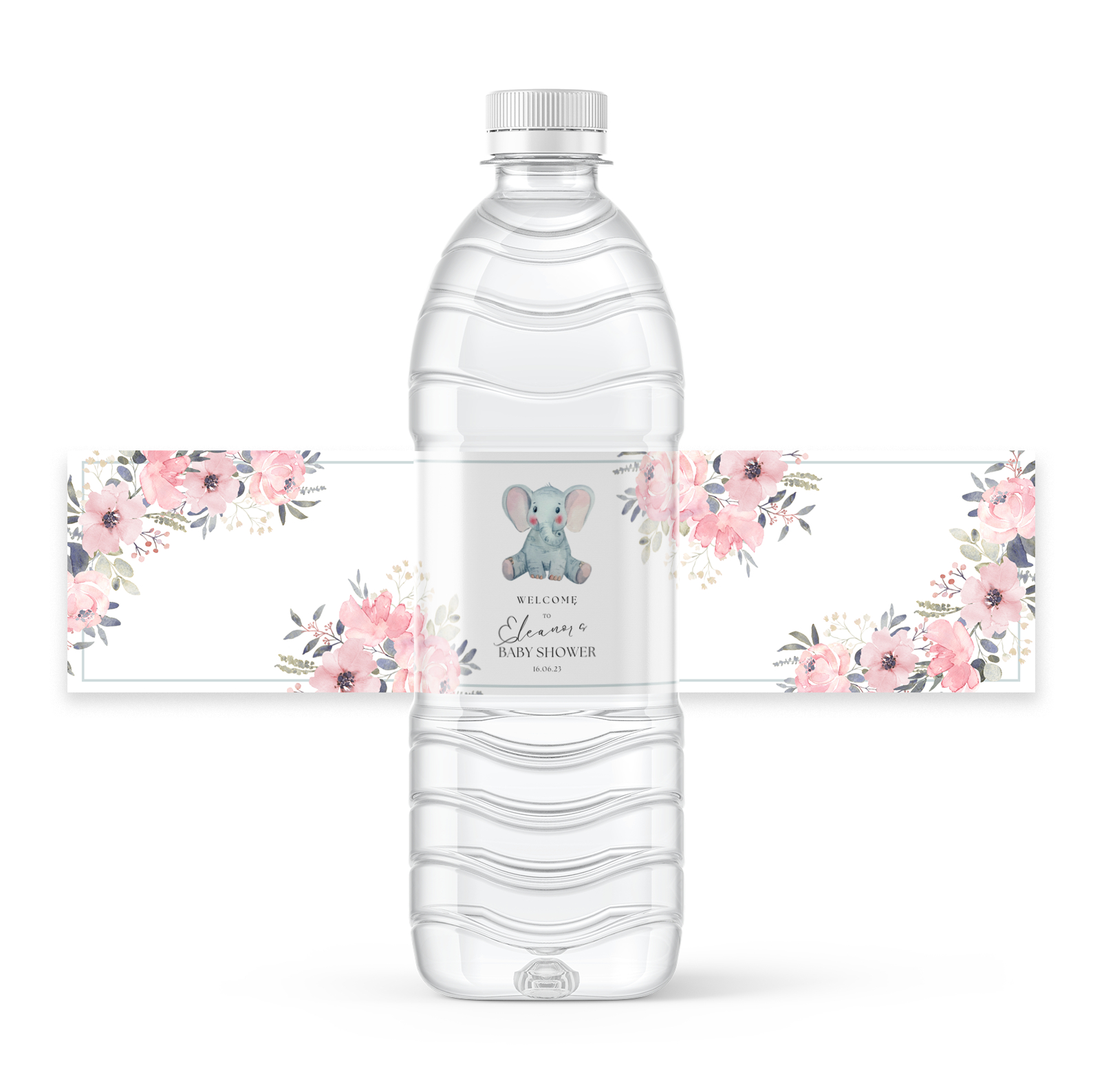 Free Pink Elephant Floral Baby Shower Design For 8X2 Inch Water for Free Printable Baby Shower Label Templates