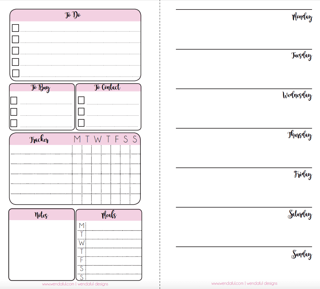 Free Planner Inserts - Week On A Page With Trackers | Wendaful for Free Planner Refills Printable
