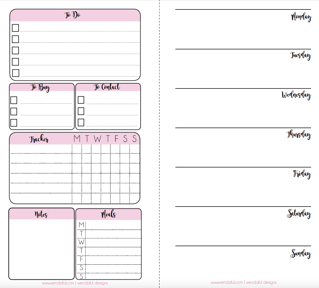 Free Planner Inserts - Week On A Page With Trackers | Wendaful regarding Free Printable Planner Inserts