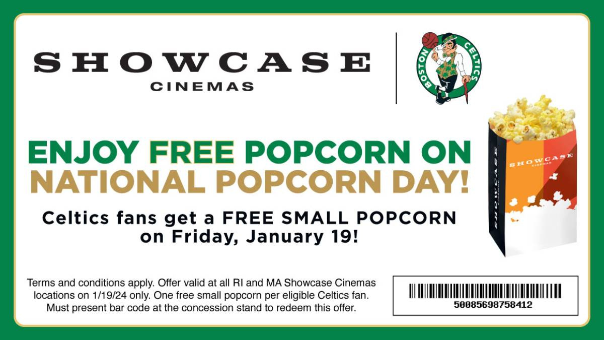 Free Popcorn | Promotions | Showcase Cinemas | Boston Celtics regarding Regal Cinema Free Popcorn Printable Coupons