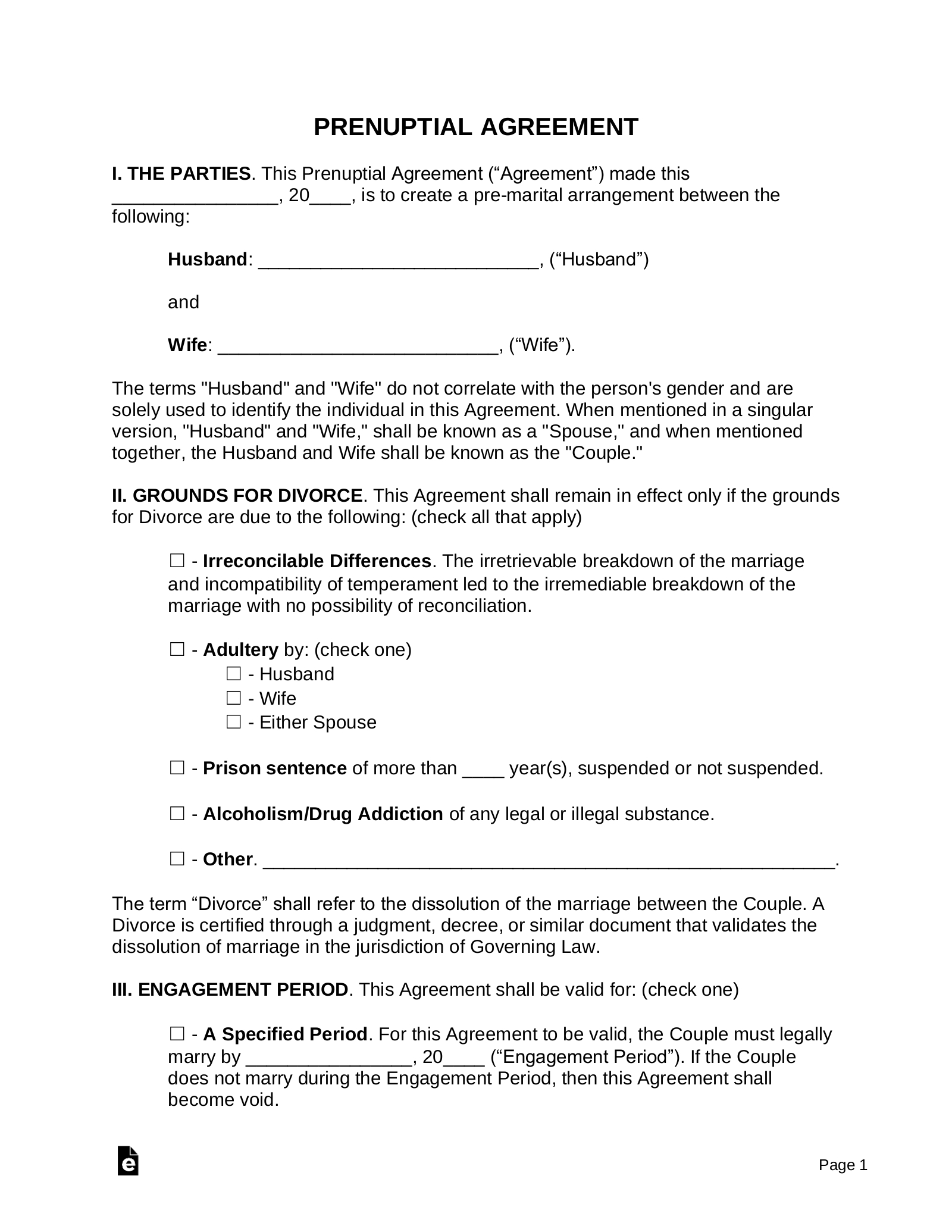 Free Prenuptial (Premarital) Agreement Template - Pdf | Word – Eforms for Free Printable Prenuptial Agreement Form