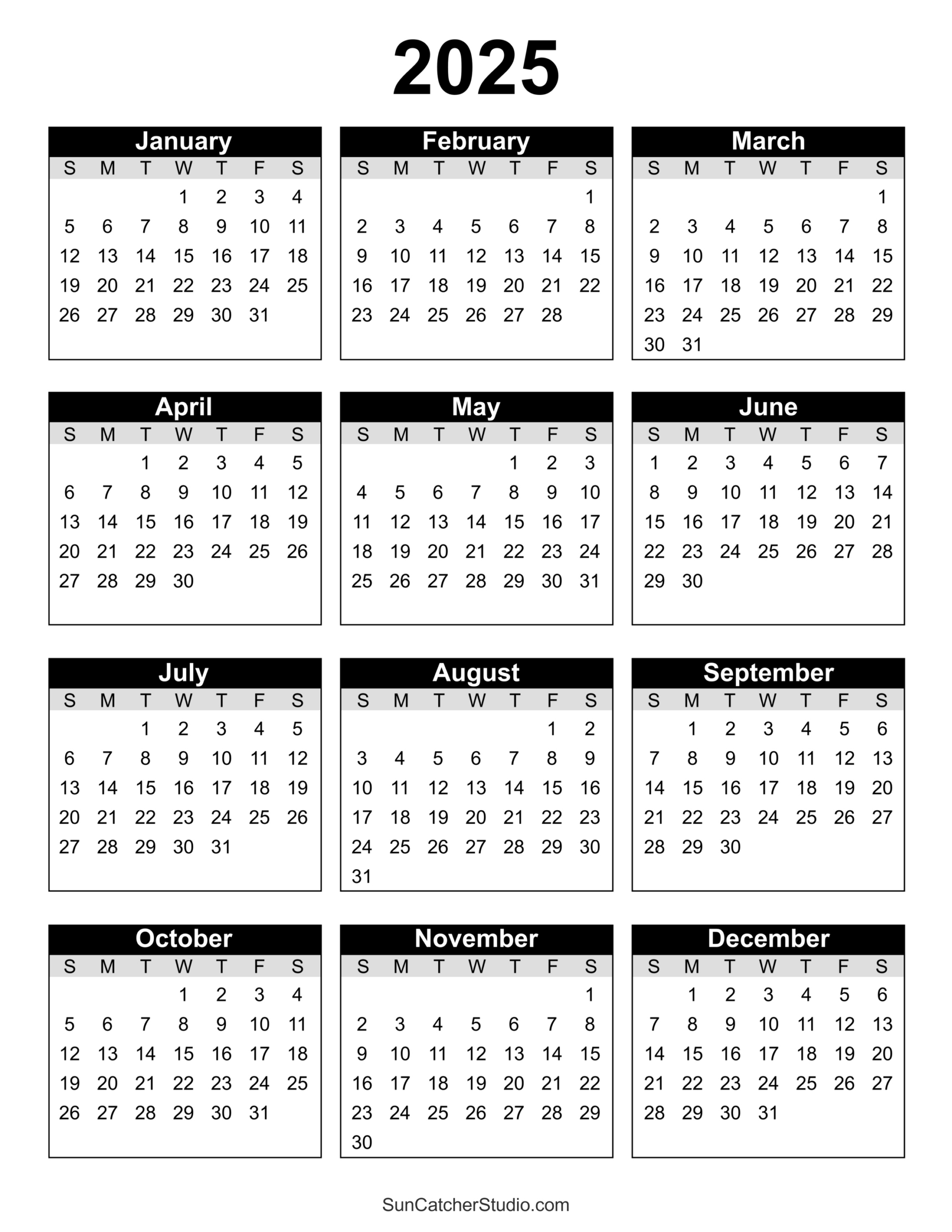 Free Printable 2025 Yearly Calendar – Diy Projects, Patterns for Free 2025 Printable