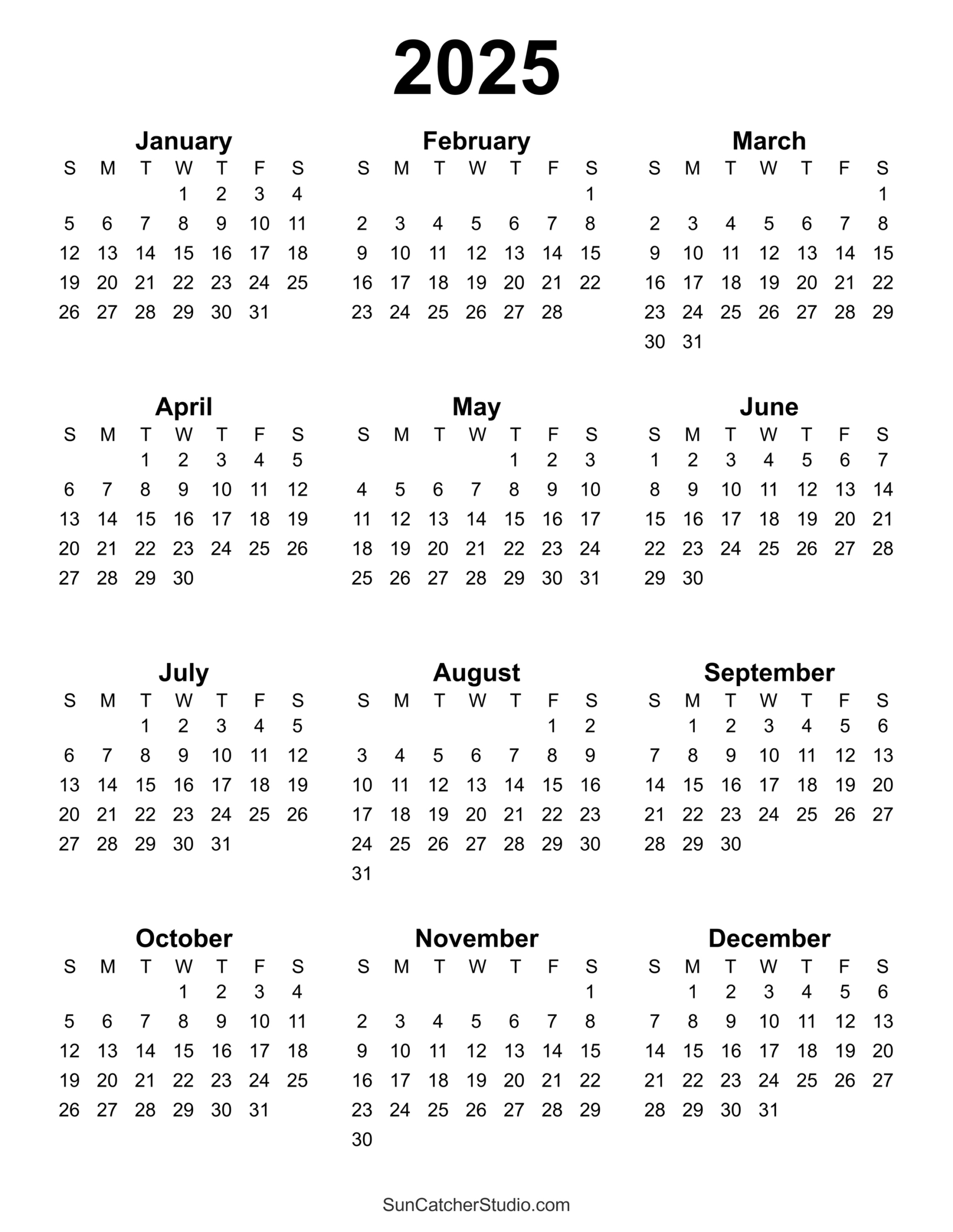Free Printable 2025 Yearly Calendar – Diy Projects, Patterns inside Free 2025 Printable