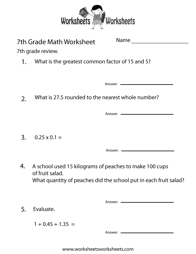 Free Printable 7Th Grade Math Review Worksheet intended for 7Th Grade Worksheets Free Printable