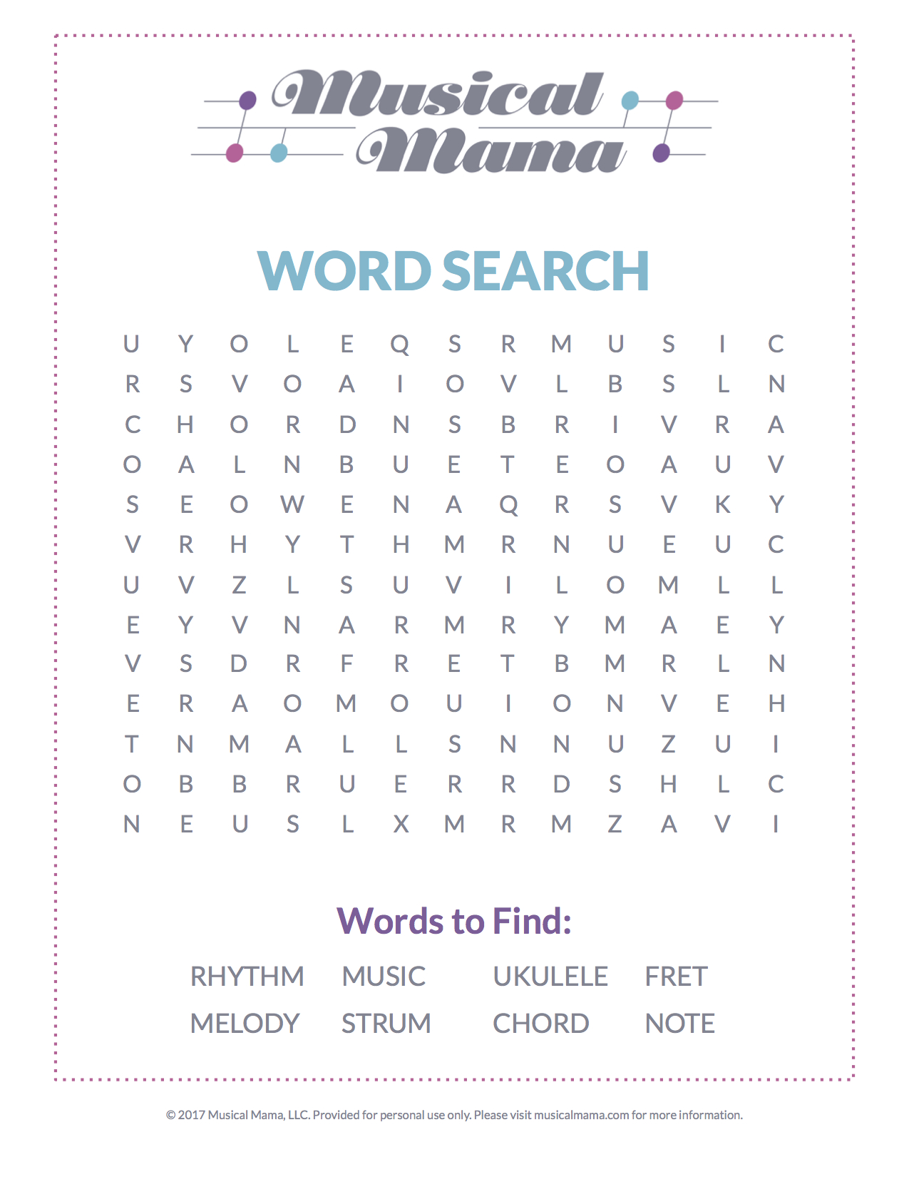 Free Printable: A Music-Themed Word Search — Musical Mama for Free Printable Music Word Searches