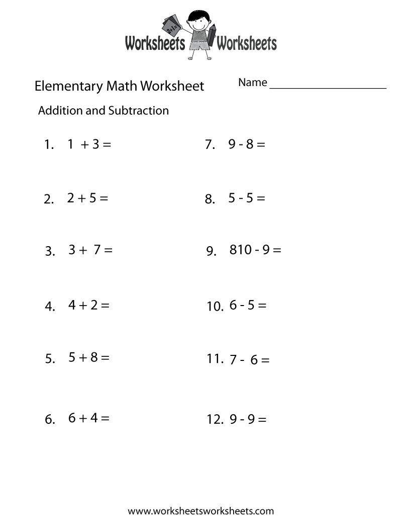 Free Printable Addition And Subtraction Elementary Math Worksheet with regard to Free Printable Addition And Subtraction Worksheets