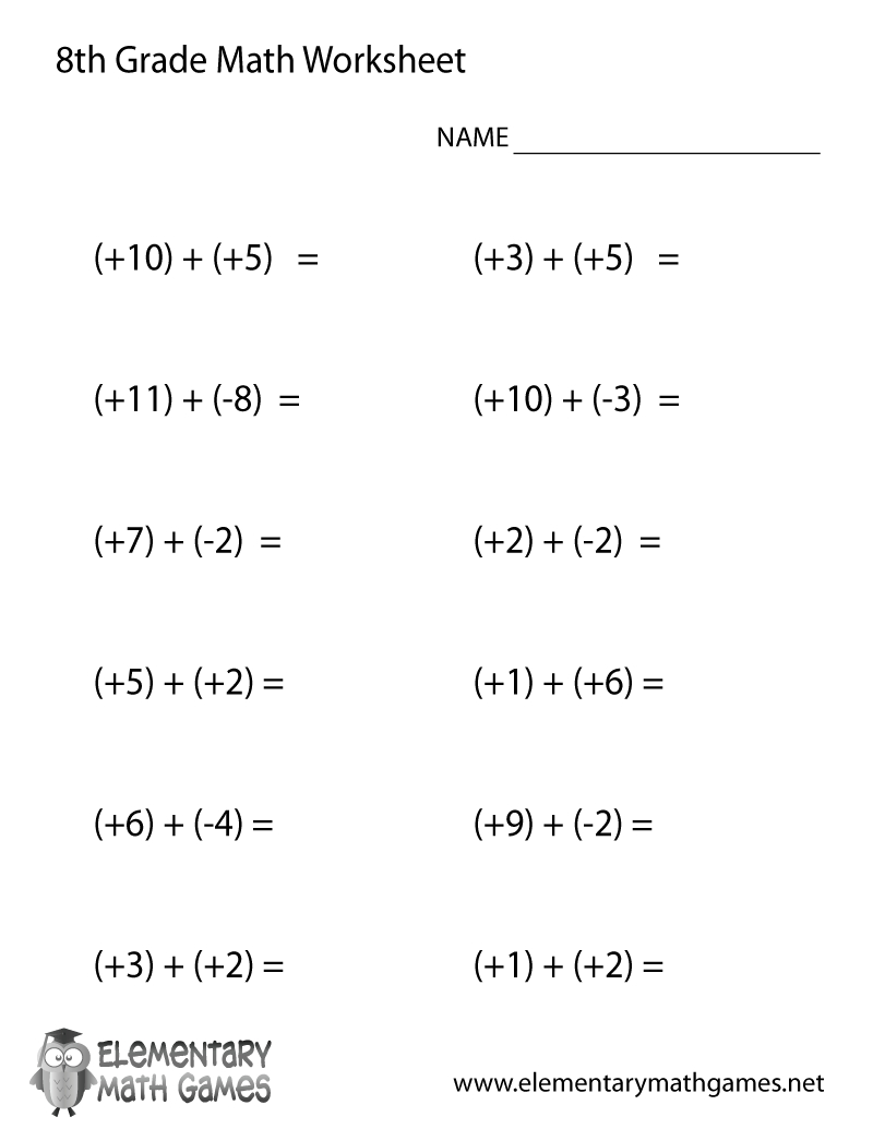 Free Printable Addition Worksheet For Eighth Grade with regard to Free Printable 8Th Grade Algebra Worksheets