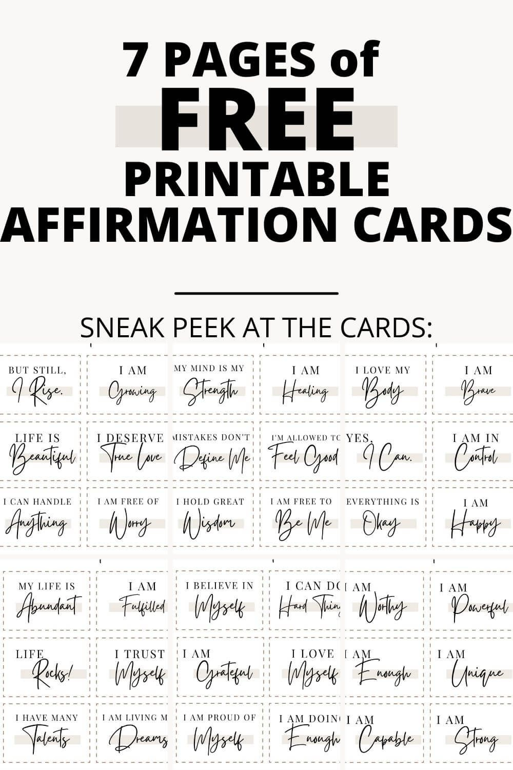 Free Printable Affirmation Cards + 100 Affirmation Ideas inside Free Printable Affirmation Cards