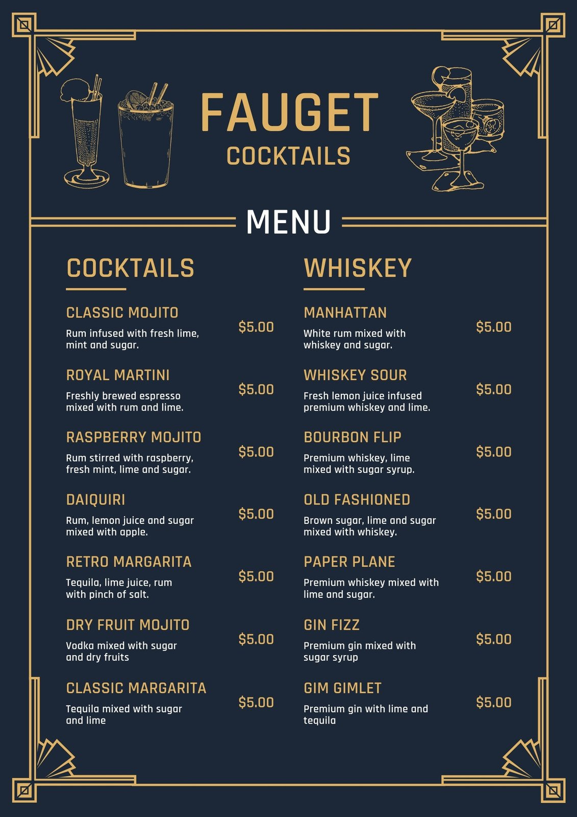 Free Printable And Customizable Cocktail Menu Templates | Canva intended for Free Printable Drink Menu Template