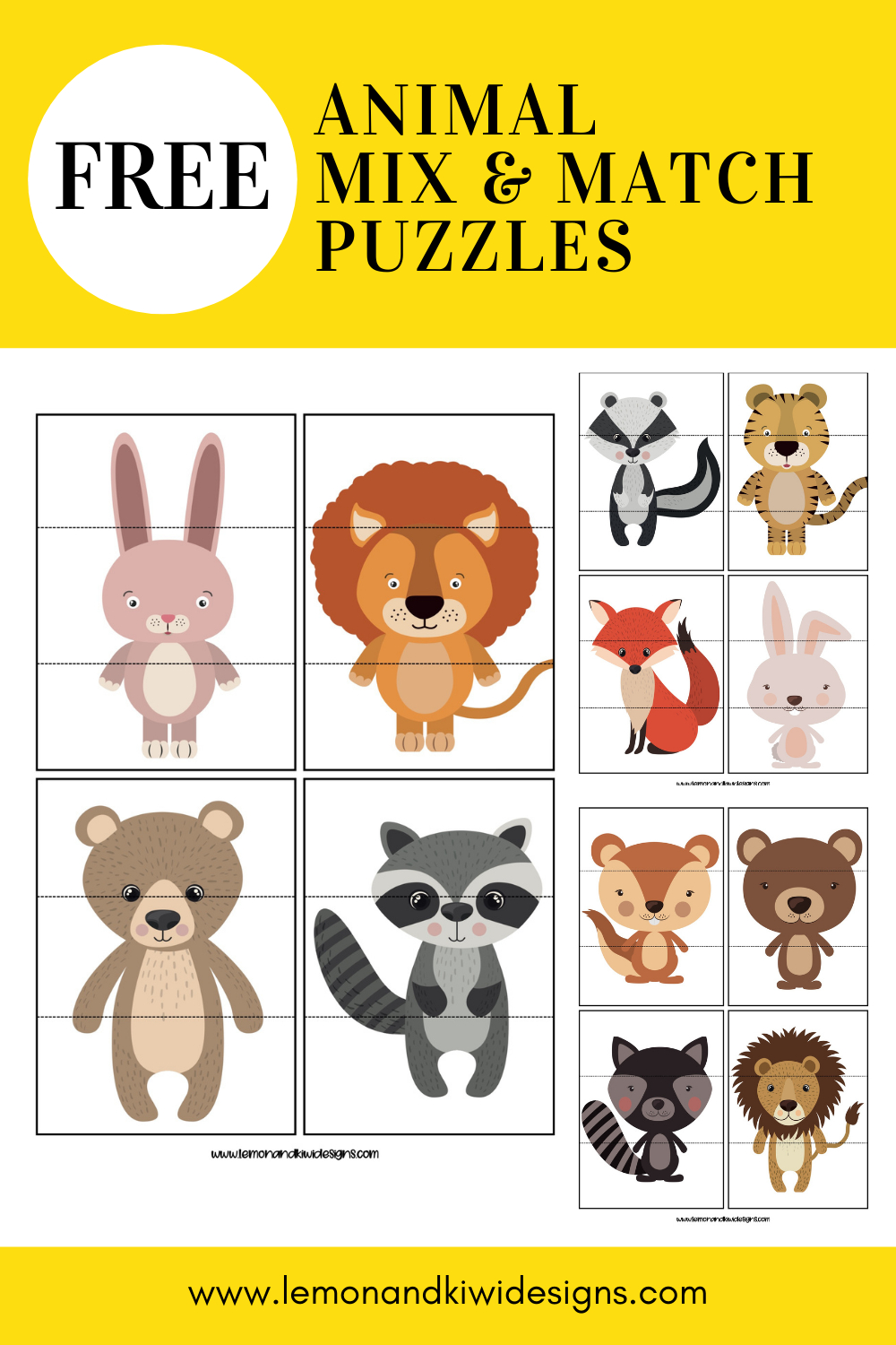 Free Printable Animal Mix And Match Puzzles - Lemon And Kiwi Designs regarding Free Printable Animal Puzzles