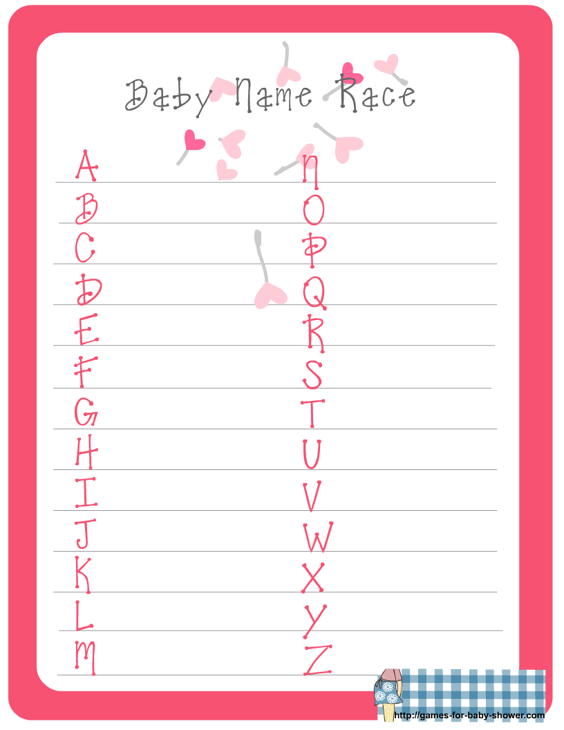 Free Printable Baby Name Race Game For Baby Shower for Baby Name Race Free Printable
